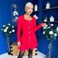 Alison Button Detail Mini Dress Red
