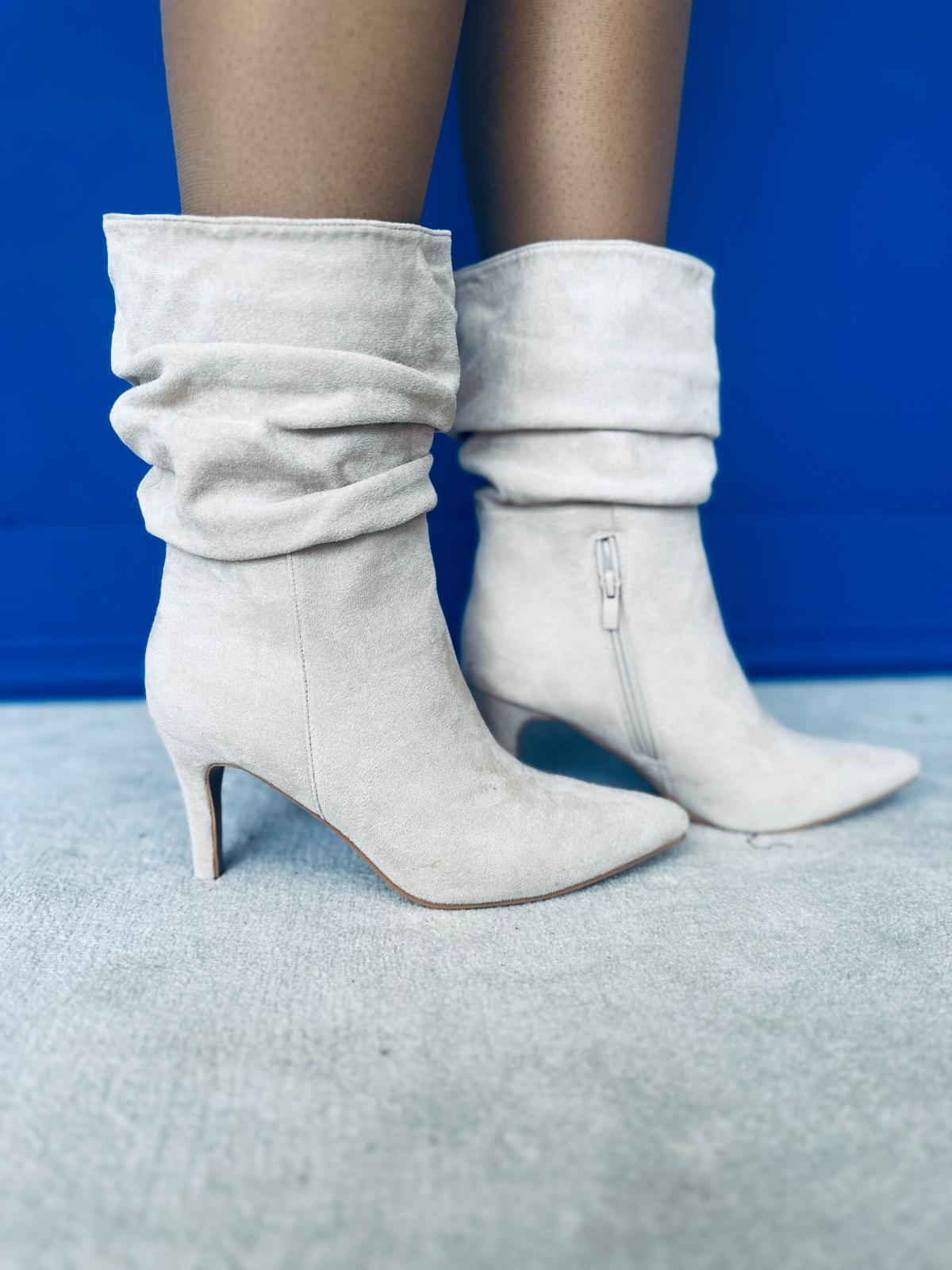Mag Faux Suede Heel Boots Beige