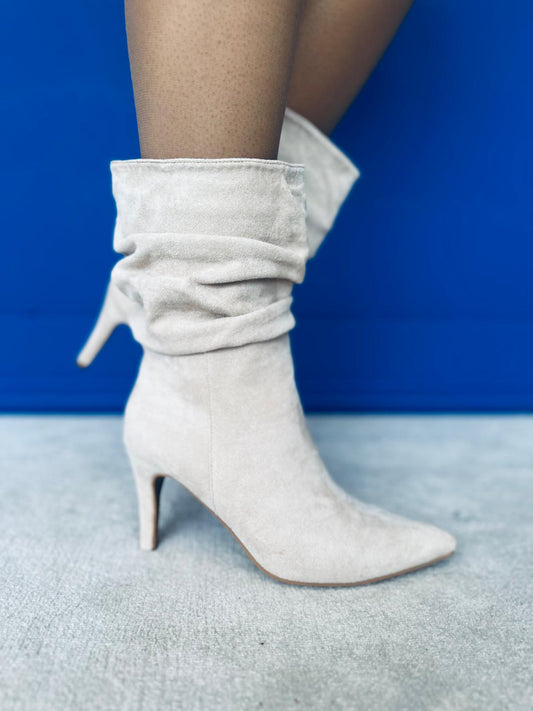Mag Faux Suede Heel Boots Beige