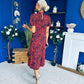 Ashley Puff Sleeve Midi Dress Floral Red