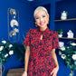 Ashley Puff Sleeve Midi Dress Floral Red
