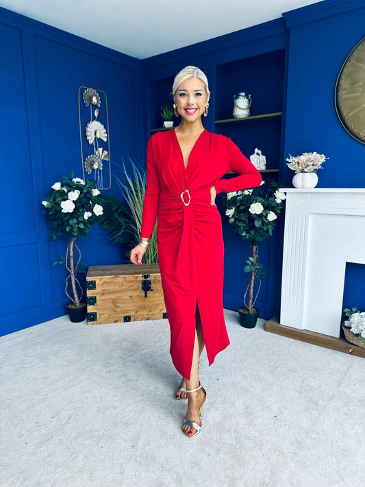 Ester Detailed Midi Dress Strawberry