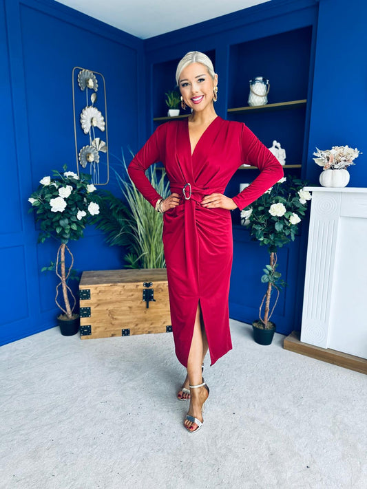 Ester Detailed Midi Dress Wine