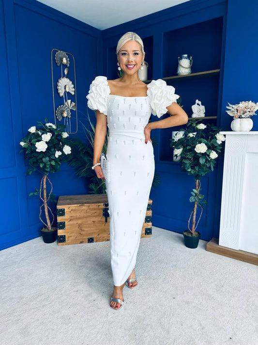 Eleanor Pearl Occasion Dress White