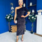 Daniella Sequin Occasion Midi Dress Chocolate