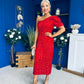 Daniella Sequin Occasion Midi Dress Red