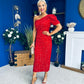 Daniella Sequin Occasion Midi Dress Red