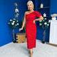 Daniella Sequin Occasion Midi Dress Red