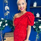 Daniella Sequin Occasion Midi Dress Red
