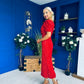 Daniella Sequin Occasion Midi Dress Red
