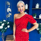 Daniella Sequin Occasion Midi Dress Red