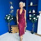 Paula Sequin Detail Halterneck Dress Burgundy
