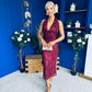 Paula Sequin Detail Halterneck Dress Burgundy