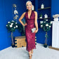 Paula Sequin Detail Halterneck Dress Burgundy
