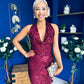 Paula Sequin Detail Halterneck Dress Burgundy