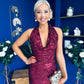 Paula Sequin Detail Halterneck Dress Burgundy