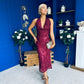 Paula Sequin Detail Halterneck Dress Burgundy