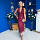 Paula Sequin Detail Halterneck Dress Burgundy