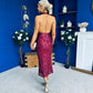 Paula Sequin Detail Halterneck Dress Burgundy