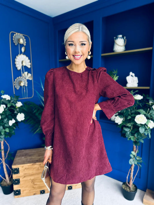 Ann-Marie Cord Mini Shift Dress Burgundy