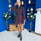 Katie High Neck Mini Dress Polka Chocolate