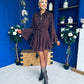 Katie High Neck Mini Dress Polka Chocolate