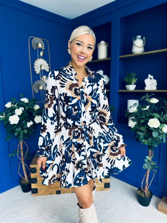 Dorothy Printed Mini Shirt Dress Blue