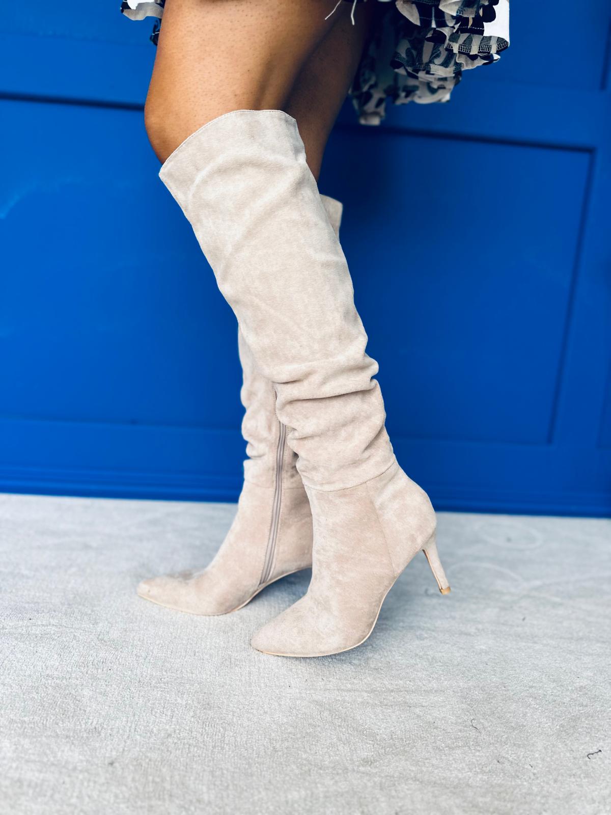 Jason Faux Suede Knee High Boots Beige