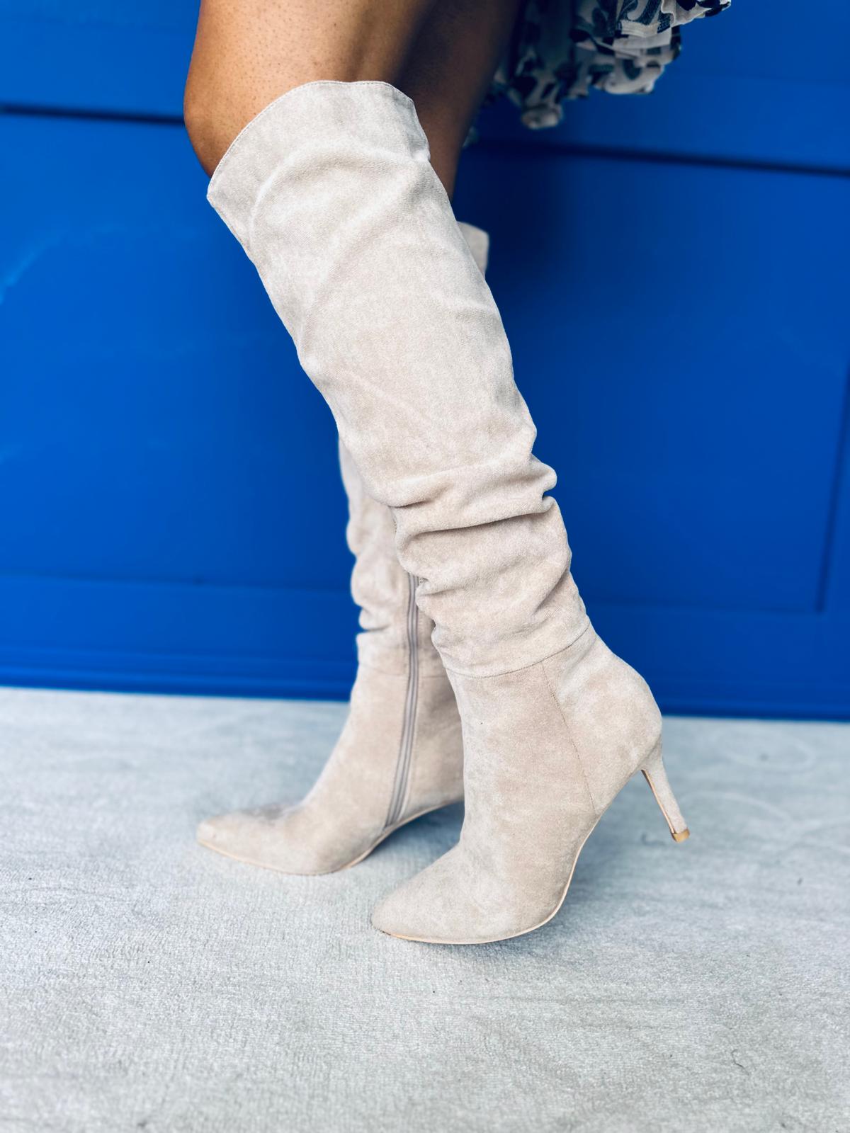 Jason Faux Suede Knee High Boots Beige