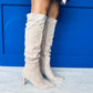 Jason Faux Suede Knee High Boots Beige