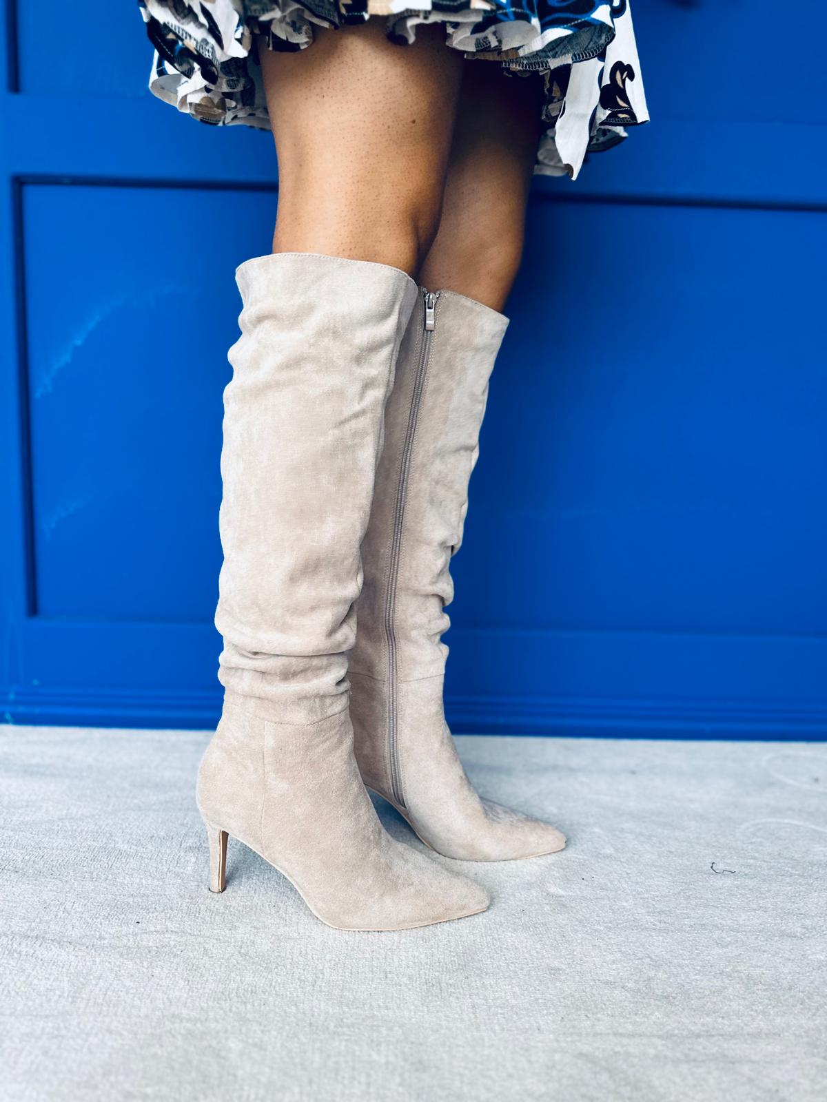 Jason Faux Suede Knee High Boots Beige