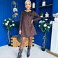 Codi Faux Suede Mini Shift Dress Chocolate
