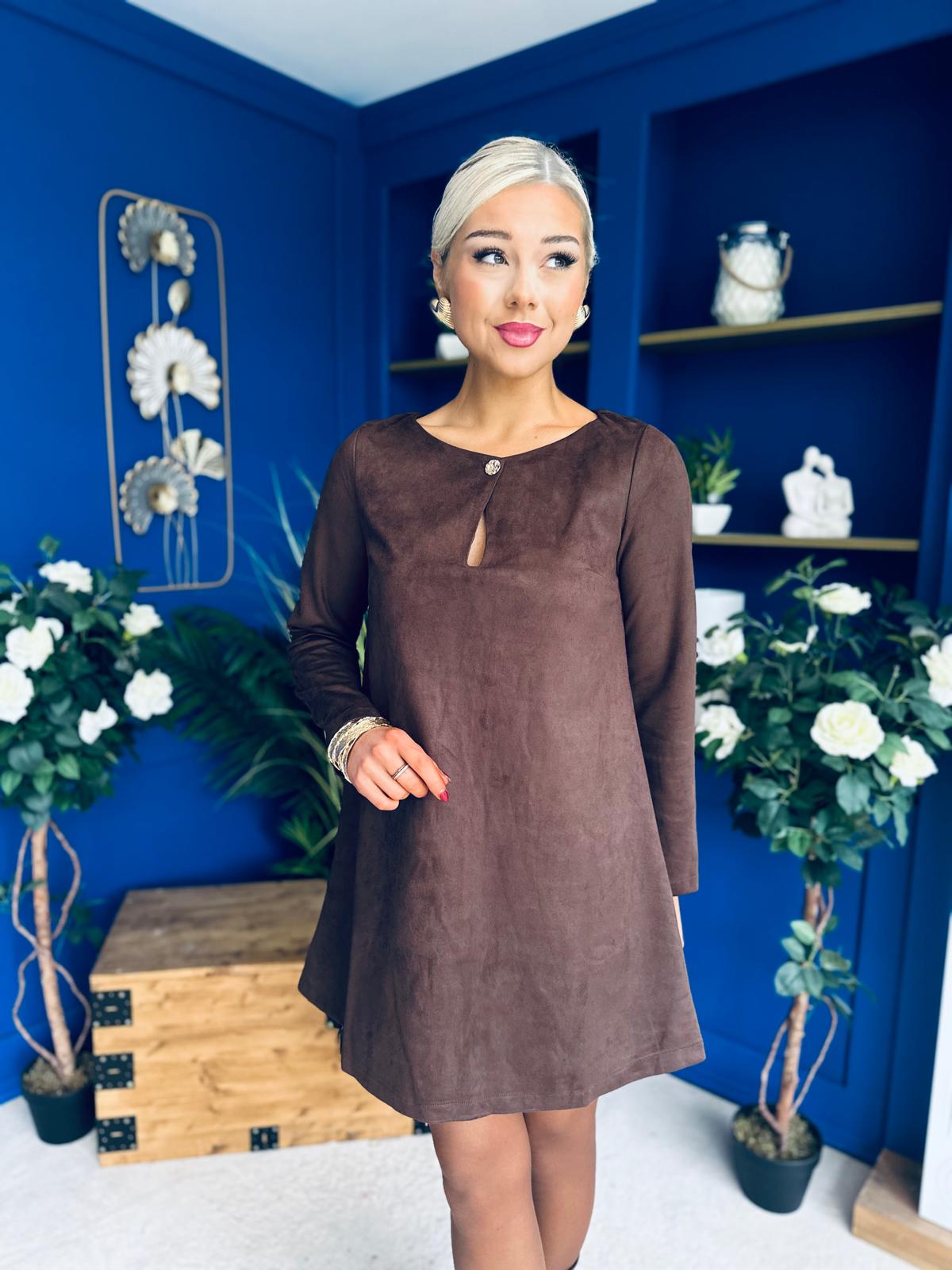 Codi Faux Suede Mini Shift Dress Chocolate