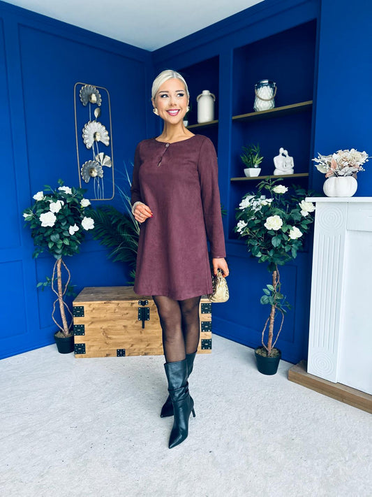 Codi Faux Suede Mini Shift Dress Burgundy