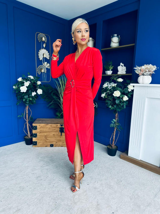 Ester Detailed Midi Dress Red