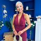Kily Detailed Halterneck Maxi Dress Wine