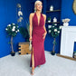 Kily Detailed Halterneck Maxi Dress Wine