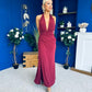 Kily Detailed Halterneck Maxi Dress Wine