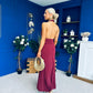 Kily Detailed Halterneck Maxi Dress Wine