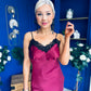 Brody Lace Detail Slinky Dress Wine