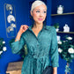 Angela Long Sleeve Maxi Shirt Dress Animal Green