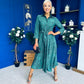 Angela Long Sleeve Maxi Shirt Dress Animal Green
