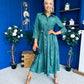 Angela Long Sleeve Maxi Shirt Dress Animal Green