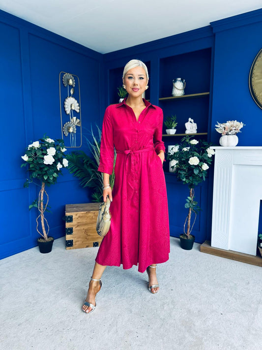 Angela Long Sleeve Maxi Shirt Dress Animal Wine