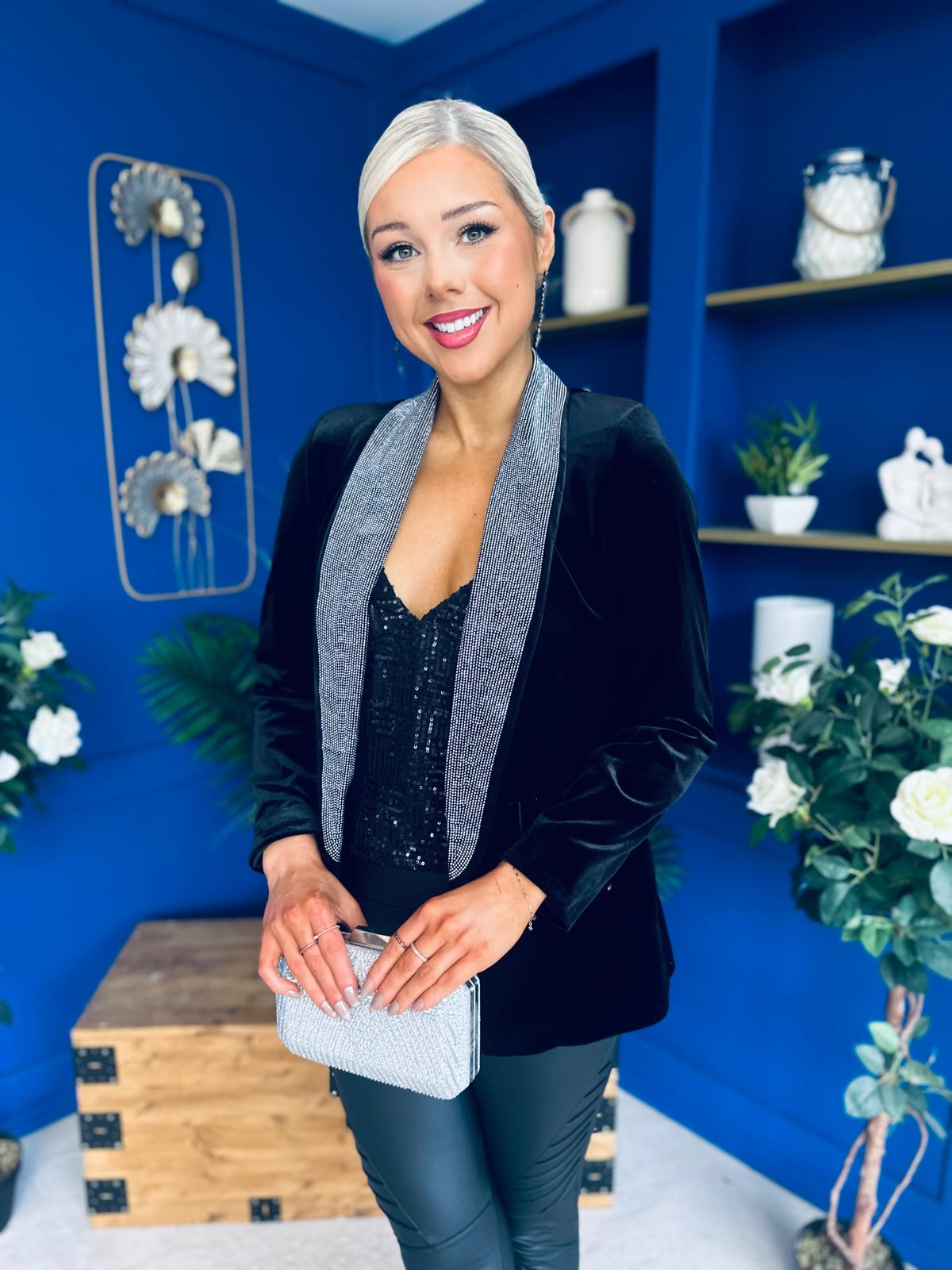 Alexis Velvet Detailed Blazer Black / Silver