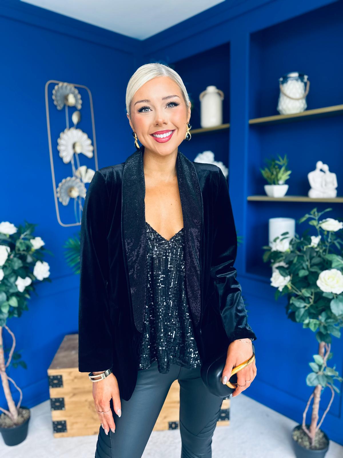 Alexis Velvet Detailed Blazer Black / Black