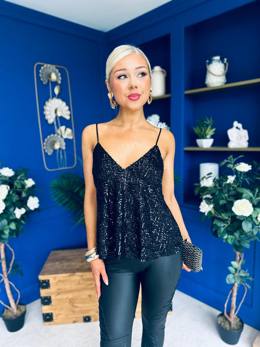 Julia Sequin Cami Top Black