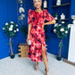 Samira Frill Sleeve Midi Dress Abstract Red