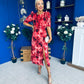 Samira Frill Sleeve Midi Dress Abstract Red
