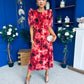 Samira Frill Sleeve Midi Dress Abstract Red